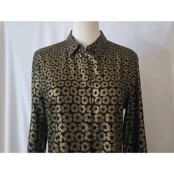 Sold! Equipment Femme Womens Black Gold Floral 100% Silk Blouse Top Small - Picture 3 of 5